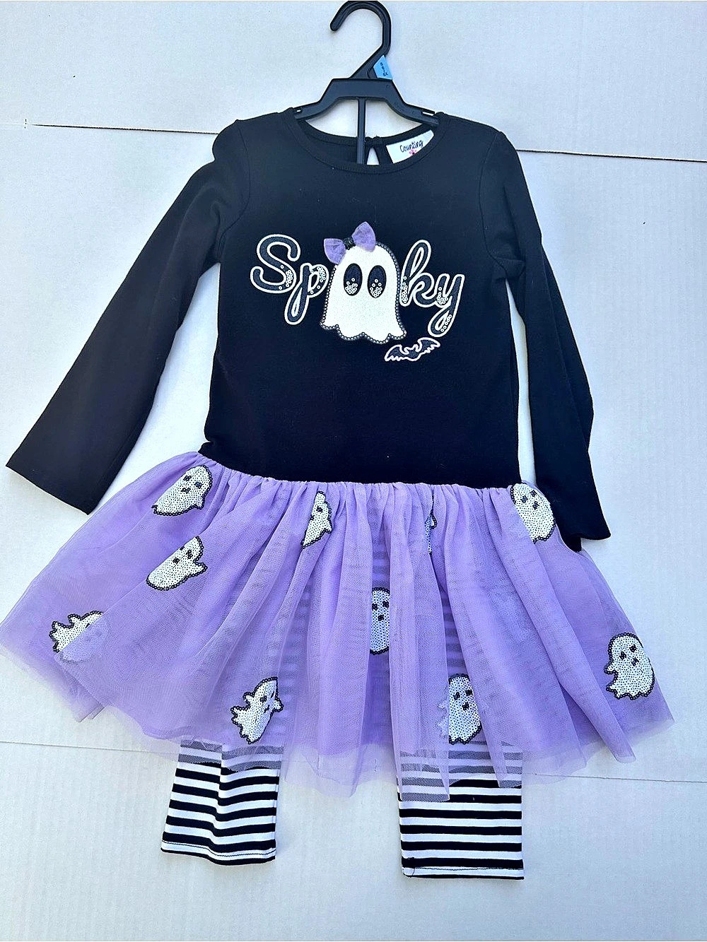 Counting Daisies Girls 2-Piece Halloween Spooky Tutu Dress & Legging Set Spooky